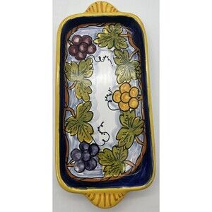 Lorenzaccio Deruta Hand-painted Grape Vine Tray Multicolor Signed